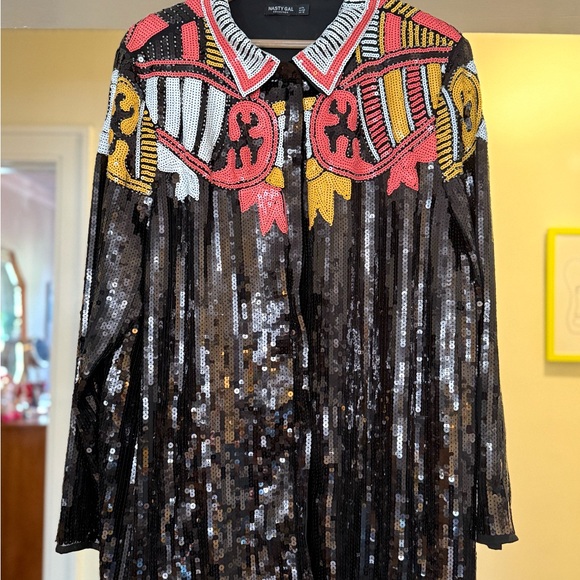 Nasty Gal Black Sequin Dress with Colorful Embellishments - Picture 1 of 5